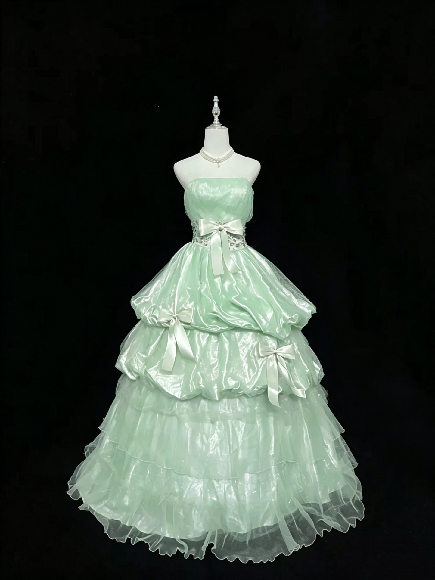 Robe de bal longue bustier rose à volants pour 15 ans J8808