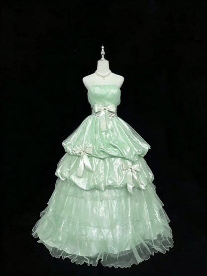Robe de bal longue bustier rose à volants pour 15 ans J8808