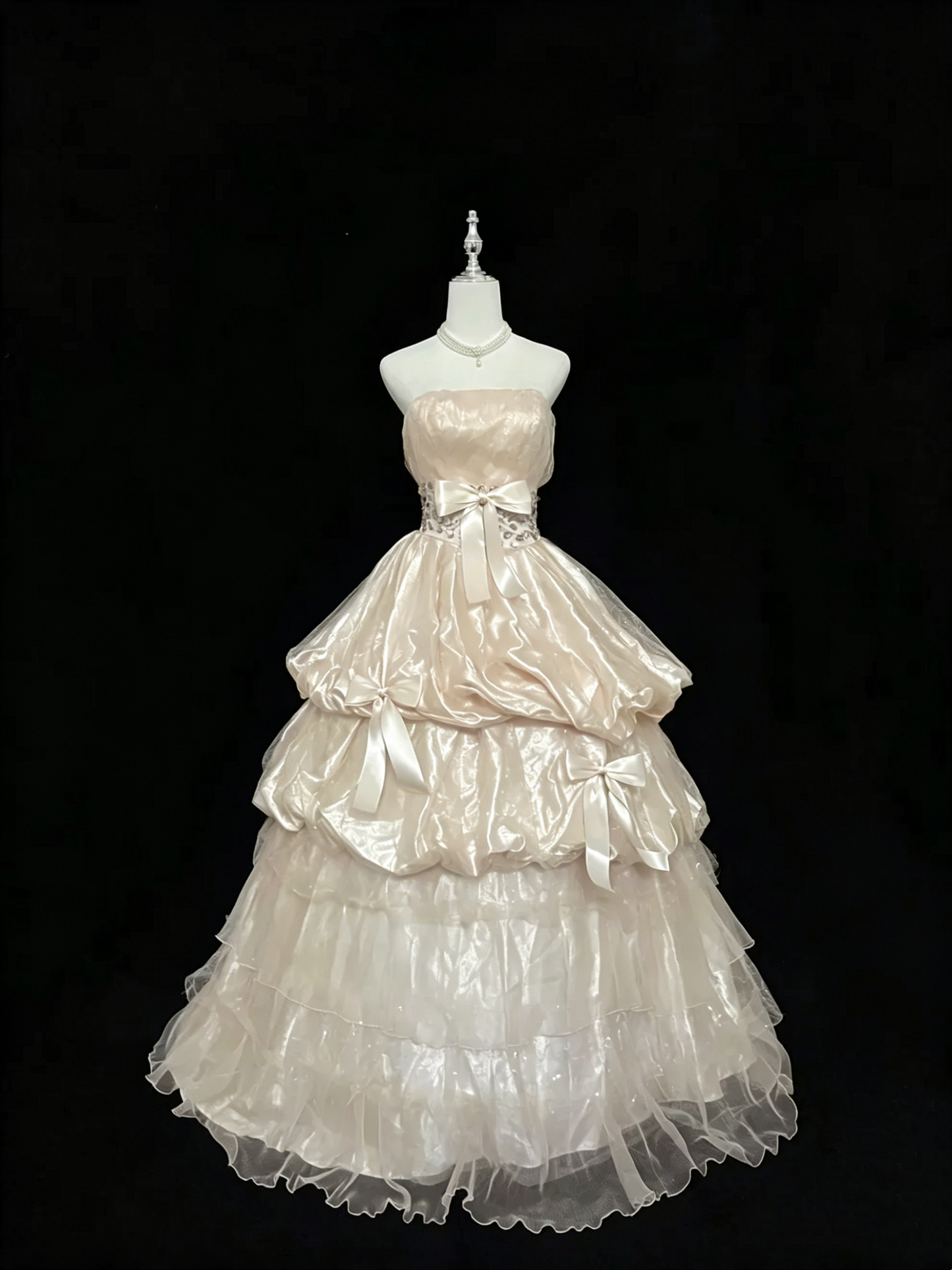 Robe de bal longue bustier rose à volants pour 15 ans J8808