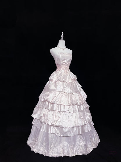 Robe de bal longue rose à volants, tenue d'anniversaire pour 15 ans, J8809