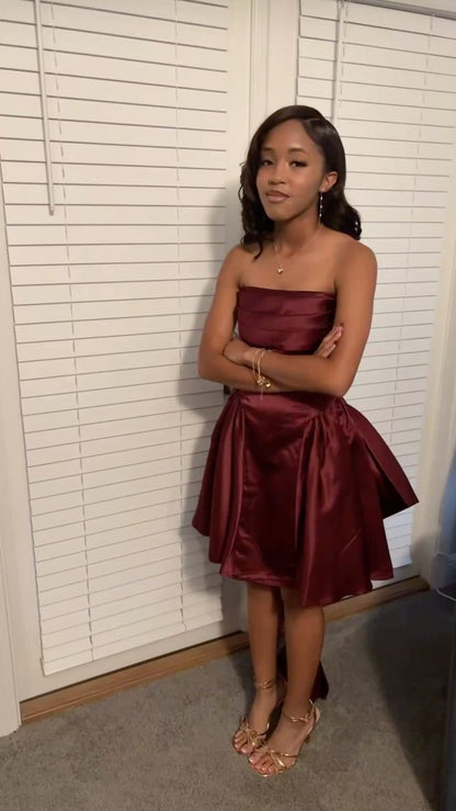 A Line Pink Satin Birthday Dress Short Prom Dress Party Dress J8922