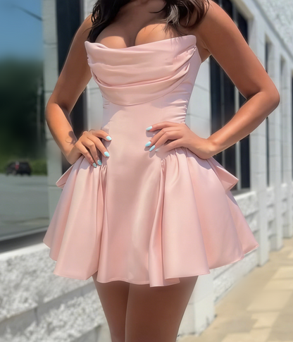 A Line Pink Satin Birthday Dress Short Prom Dress Party Dress J8922