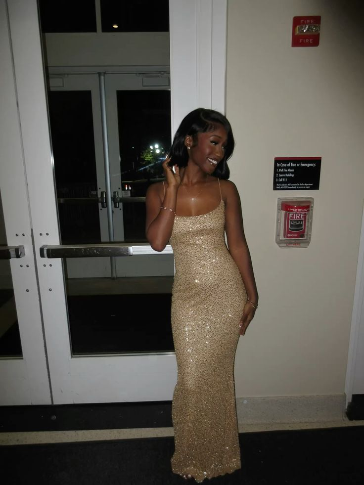 Thin Straps Champagne Sequin Long Prom Dress Evening Party Dress J8925