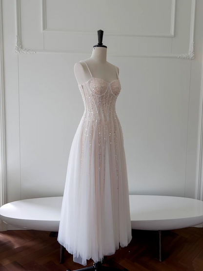 A Line Tulle Sequin Long Prom Dress Formal Party Dress Evening Dress J8927