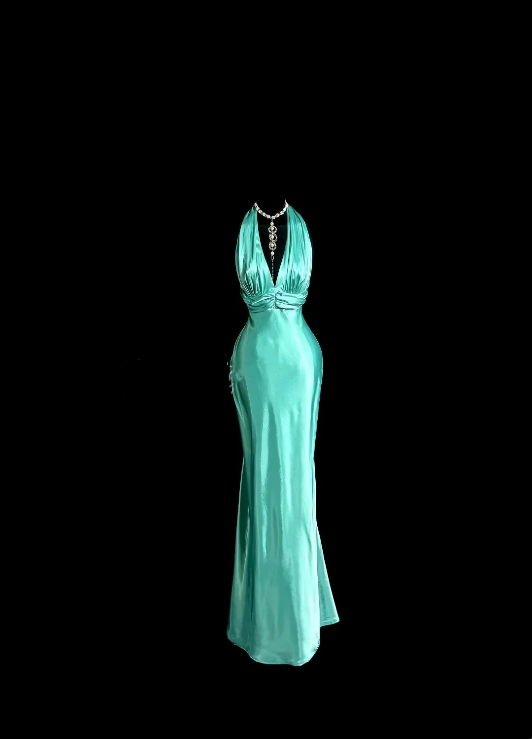 V Neck Satin Long Prom Dress Formal Evening Party Dress J8930