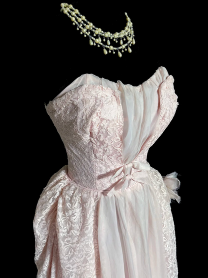 Strapless A Line Pink Long Prom Dress Lace Evening Dress Birthday Dress J8939