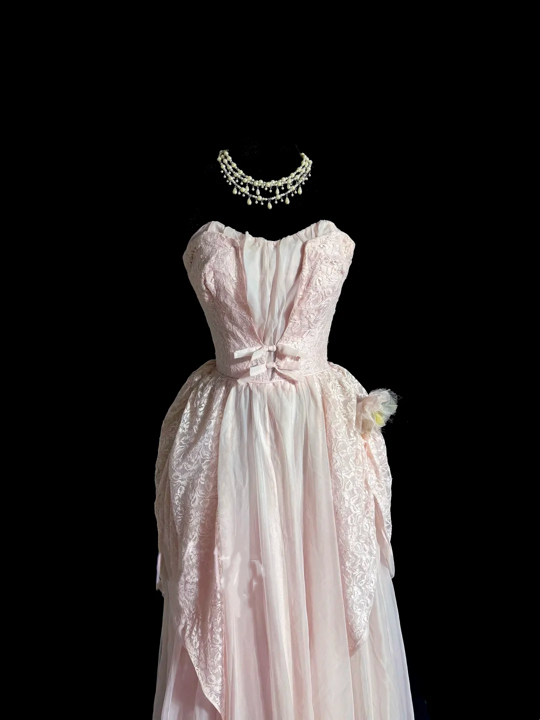 Strapless A Line Pink Long Prom Dress Lace Evening Dress Birthday Dress J8939