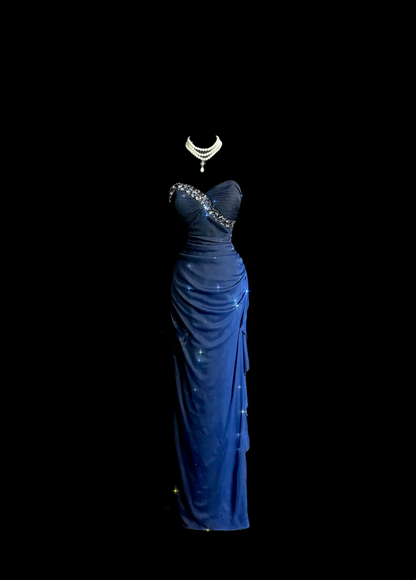 Sweetheart Navy Blue Vintage Prom Dress Beaded Evening Party Dress J8943