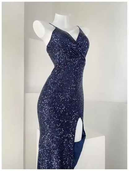 Robe de soirée fourreau noire sexy longue avec fente J8826