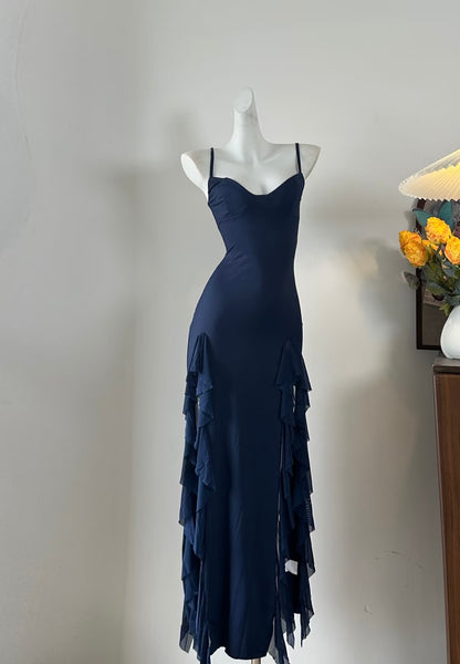 Rosa Etuikleid, lang, mit Seitenschlitz, Satin, formelles Kleid J8820