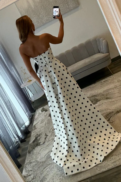 Elegant Sweetheart Polka Dots A-Line Prom Dress with Bow J8960