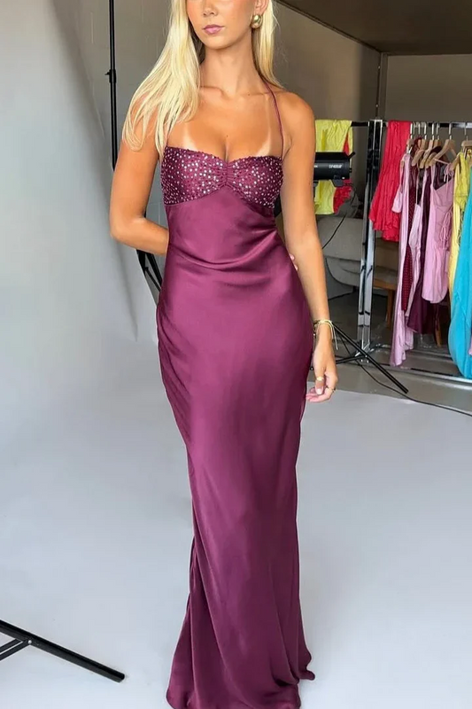 Rosa Etuikleid, lang, mit Seitenschlitz, Satin, formelles Kleid J8820