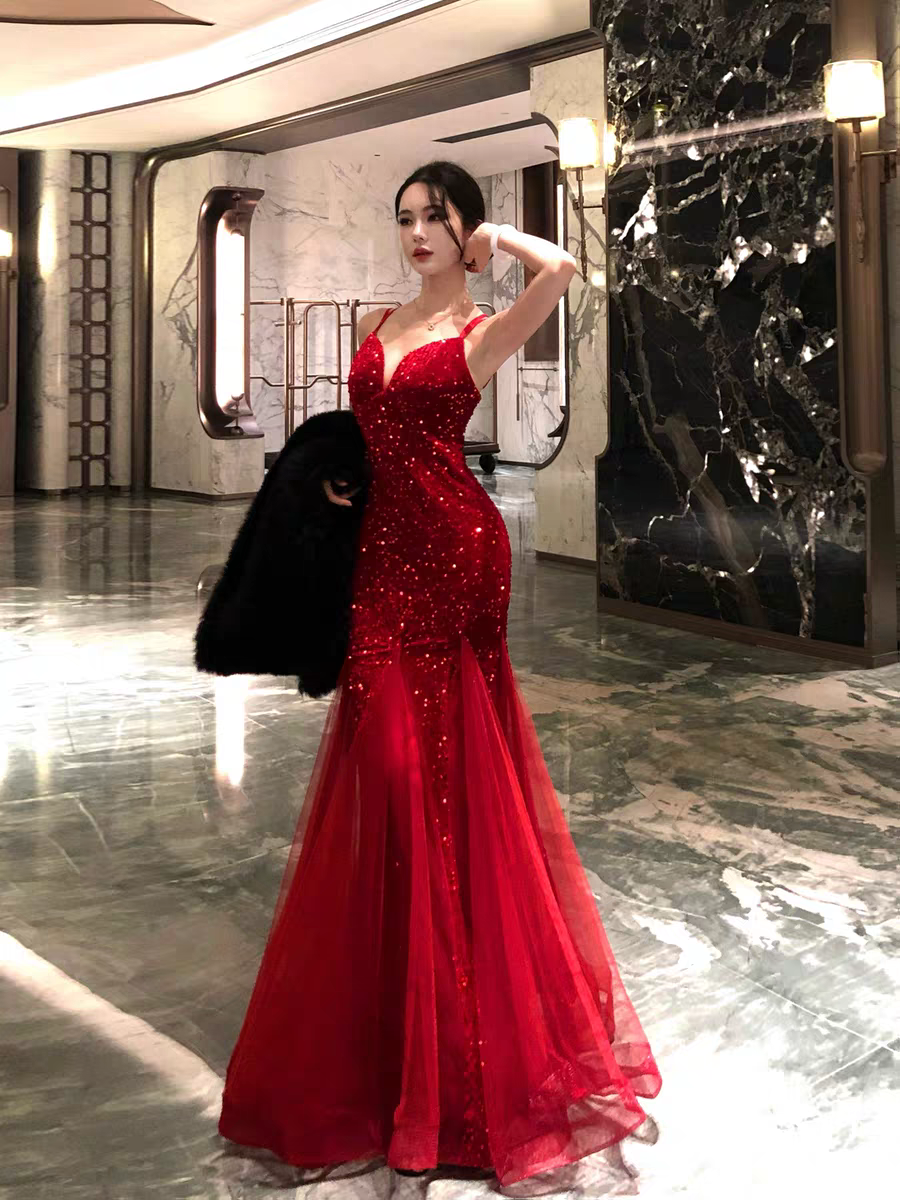 Red Sequin Evening Dress Sparkling Formal Prom Dress J8970 – JulyProm