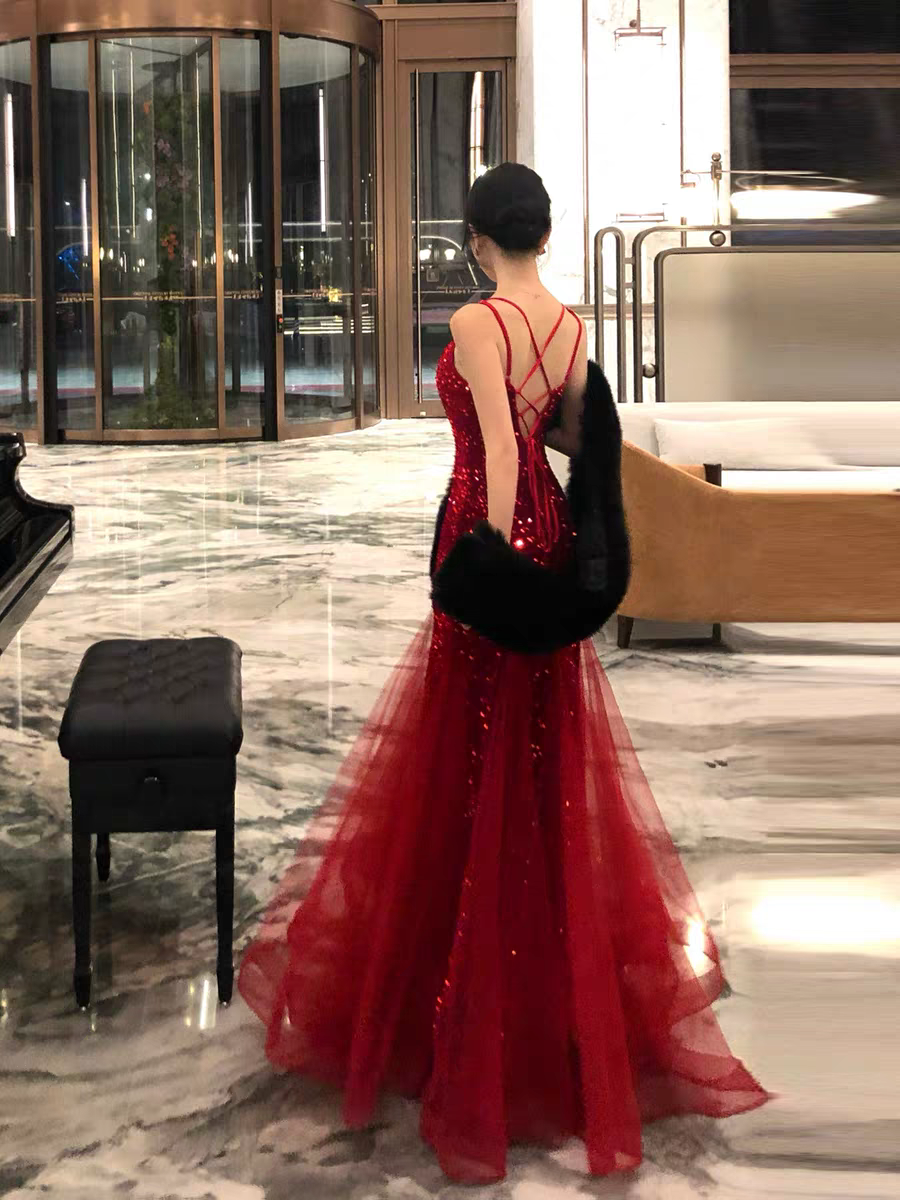 Red Sequin Evening Dress Sparkling Formal Prom Dress J8970  JulyProm