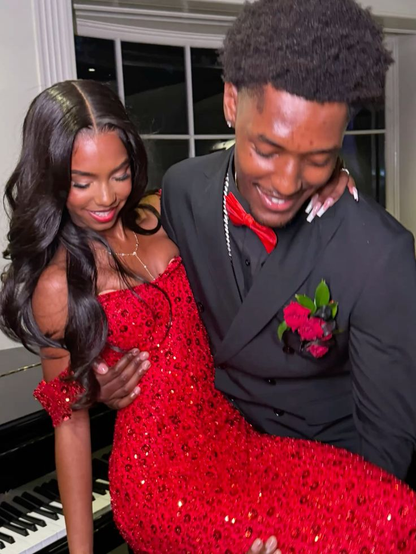 Off The Shoulder Red Sequin Long Prom Dress Formal Graduation Party Dress J8973