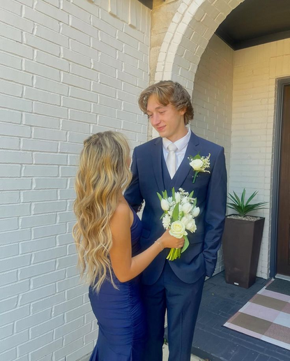 Rosa Etuikleid, lang, mit Seitenschlitz, Satin, formelles Kleid J8820