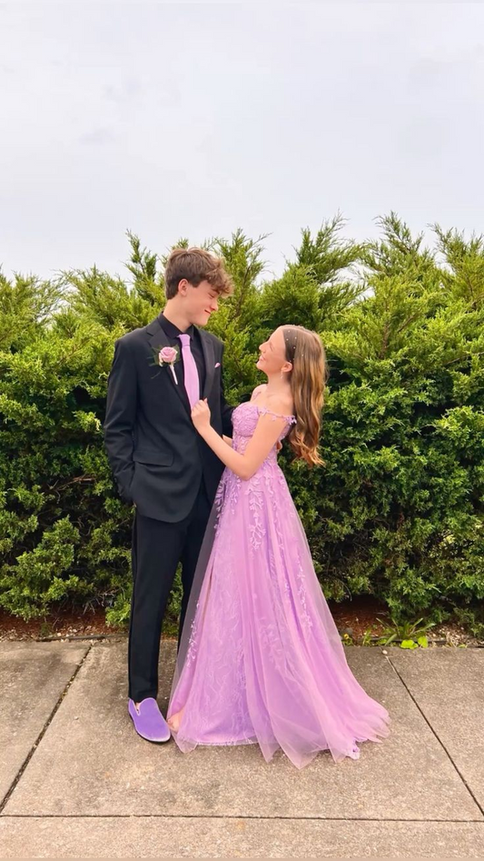 Lilac Tulle Long Prom Dress A Line Formal Evening Party Dress J8988