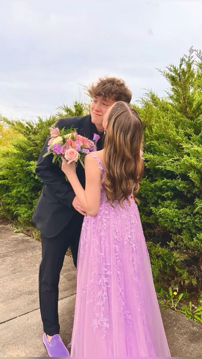 Lilac Tulle Long Prom Dress A Line Formal Evening Party Dress J8988