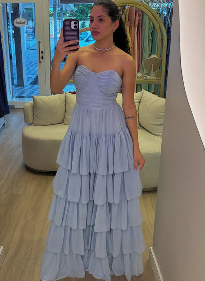 Sweetheart A Line Layered Prom Dress Formal Wedding Guest Dress J8996