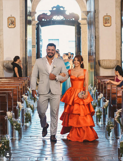 Layered A Line Satin Evening Dress Wedding Guest Dress Prom Dress J9000