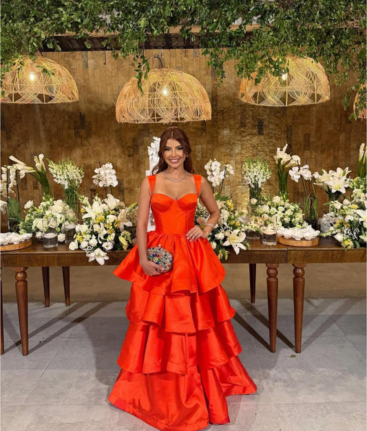 Layered A Line Satin Evening Dress Wedding Guest Dress Prom Dress J9000