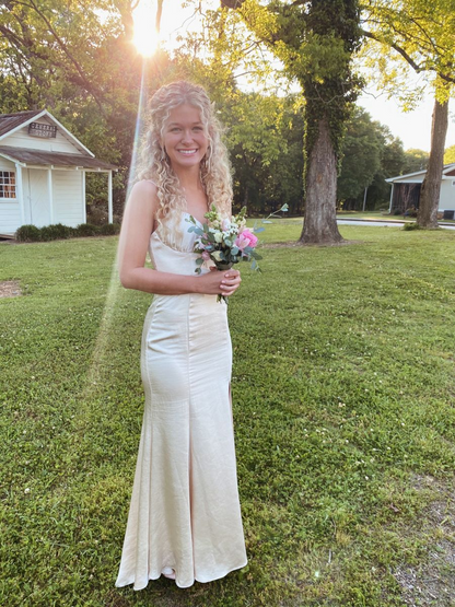 Light Champagne Mermaid Long Prom Dress Formal Evening Party Dress J9001