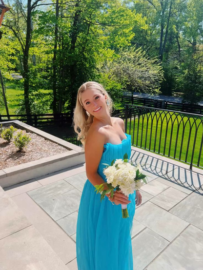 A Line Blue Tulle Prom Dress Formal Evening Party Dress J9002