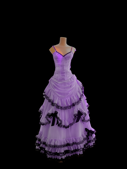 Sweetheart Pink Tulle Prom Dress With Black Lace Ruffle J9003