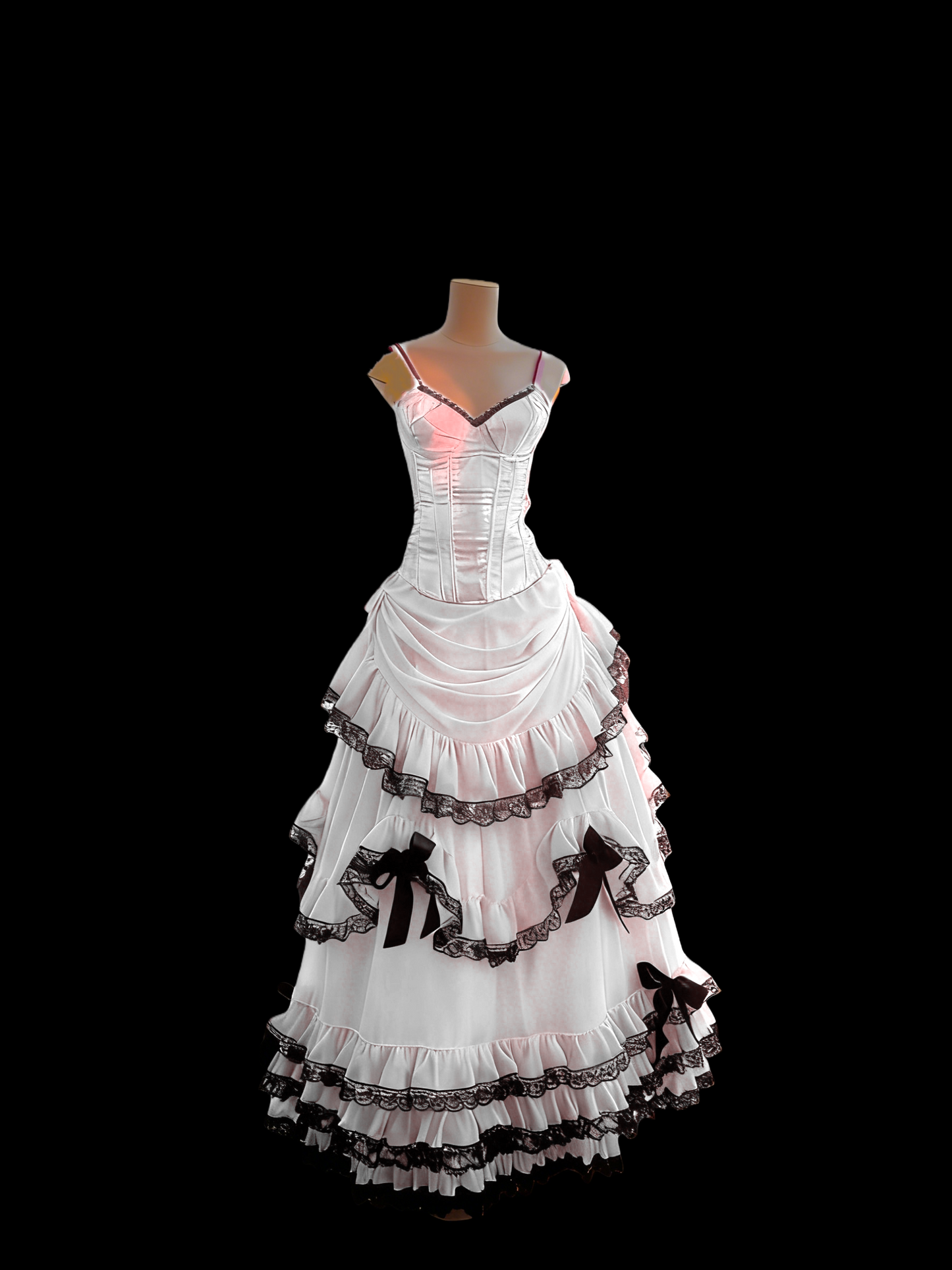 Sweetheart Pink Tulle Prom Dress With Black Lace Ruffle J9003