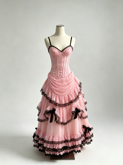 Rosa Etuikleid, lang, mit Seitenschlitz, Satin, formelles Kleid J8820