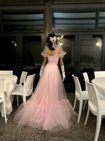 A Line Pink Tulle Prom Dress Sweet 15 Birthday Dress J9004