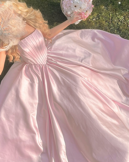 A Line Pink Satin Prom Dress Princess Dress Birthday Dress J9006