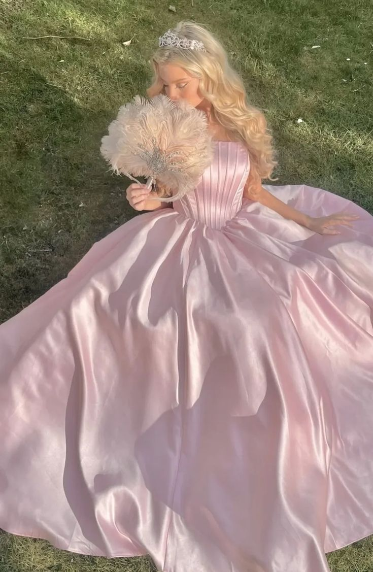 A Line Pink Satin Prom Dress Princess Dress Birthday Dress J9006