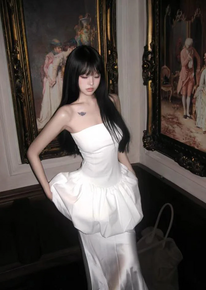 Rosa Etuikleid, lang, mit Seitenschlitz, Satin, formelles Kleid J8820