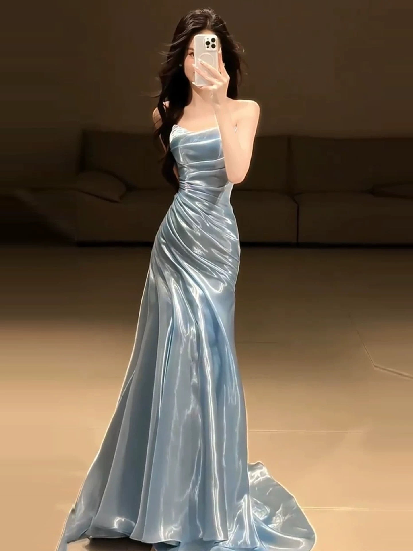 Strapless Pleated Long Prom Dress Formal Evening Dress J9013