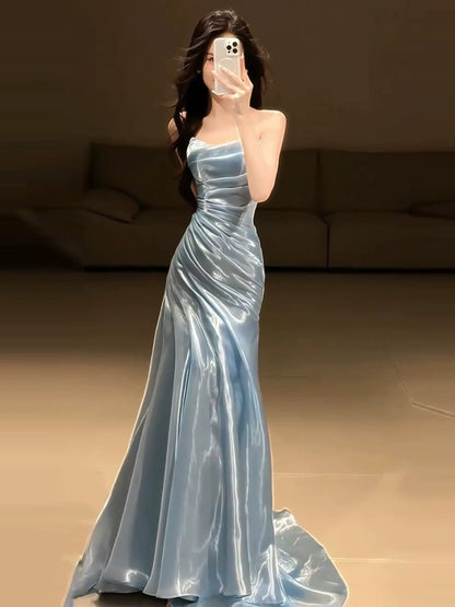 Strapless Pleated Long Prom Dress Formal Evening Dress J9013