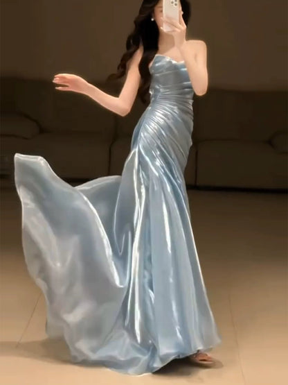 Strapless Pleated Long Prom Dress Formal Evening Dress J9013