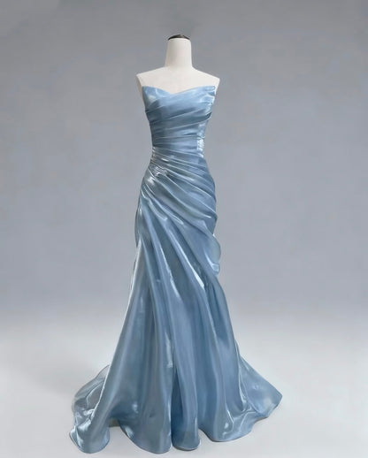 Strapless Pleated Long Prom Dress Formal Evening Dress J9013