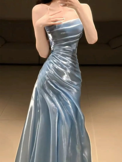 Strapless Pleated Long Prom Dress Formal Evening Dress J9013