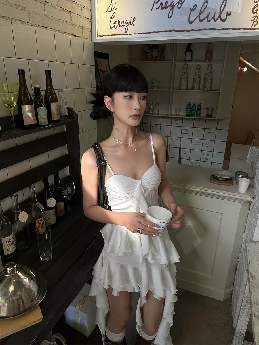 A Line Spaghetti Straps Chiffon Ruffle High-Low Prom Dress Ruffles Evening Dress J9018