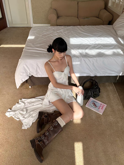 A Line Spaghetti Straps Chiffon Ruffle High-Low Prom Dress Ruffles Evening Dress J9018