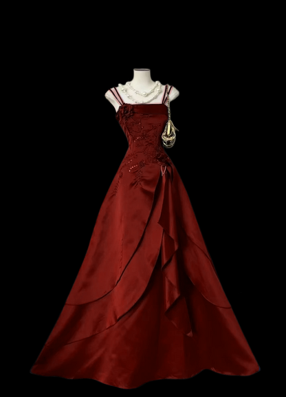 Rosa Etuikleid, lang, mit Seitenschlitz, Satin, formelles Kleid J8820