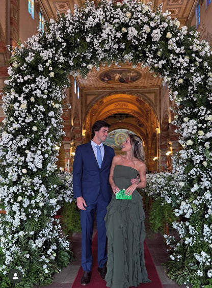 Strapless Green Ruffle Wedding Guest Dress Chiffon Evening Dress Prom Dress J9023