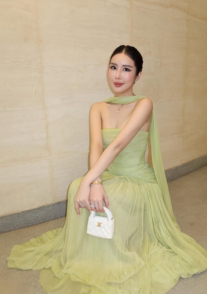 Strapless Green Prom Dress Wedding Guest Dress Formal Evening Dress J9026