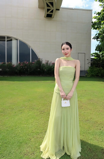 Strapless Green Prom Dress Wedding Guest Dress Formal Evening Dress J9026