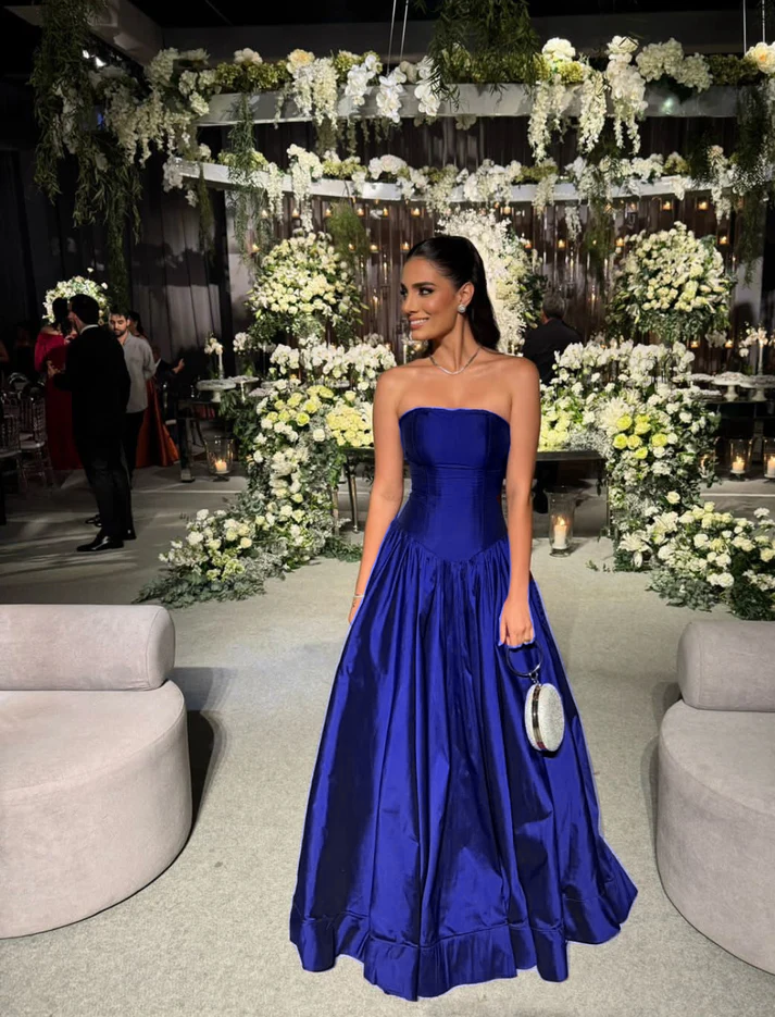 Strapless A Line Grape Prom Dress Wedding Guest Dress Formal Evening Dress J9030