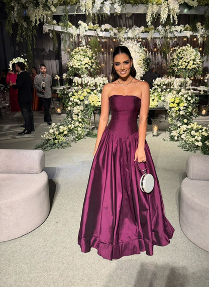 Rosa Etuikleid, lang, mit Seitenschlitz, Satin, formelles Kleid J8820