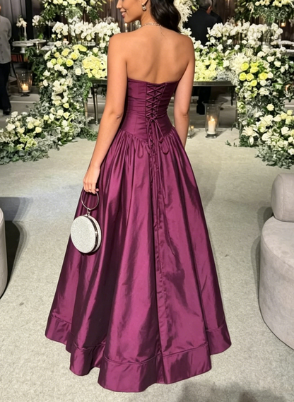 Strapless A Line Grape Prom Dress Wedding Guest Dress Formal Evening Dress J9030