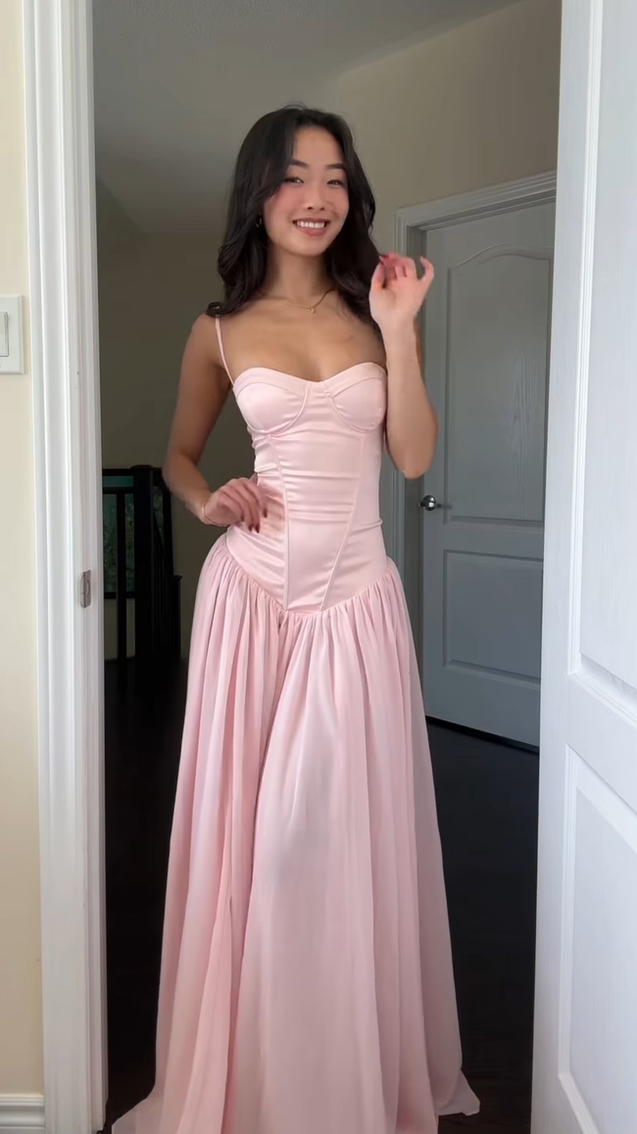 A Line Pink Satin Long Prom Dress Formal Graduation Dress J9033
