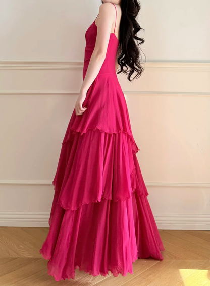A Line Layered Long Prom Dress Chiffon Formal Party Dress Graduation Dress J9041